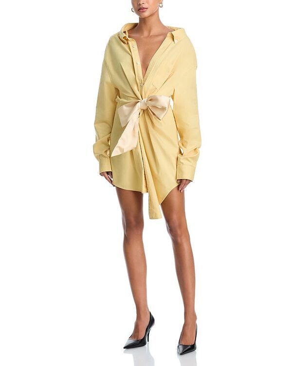 エリア レディース トップス シャツ オックスフォード サテン AREA Satin Knot Oxford Shirt Dress Light Yellow イエロー