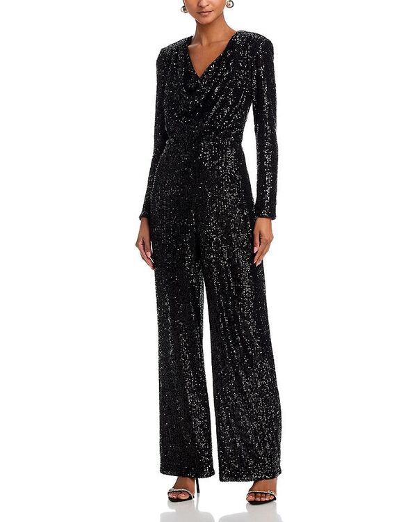 エリザジェイ レディース トップス ジャンプスーツ スパンコール Eliza J Long Sleeve Sequin Jumpsuit Black ブラック