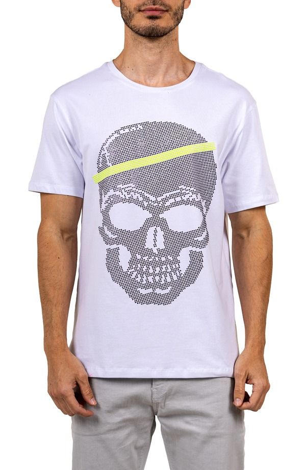 マセオ メンズ トップス Tシャツ コットン グラフィック Maceoo Pixel Skull Cotton Graphic TShirt White ホワイト