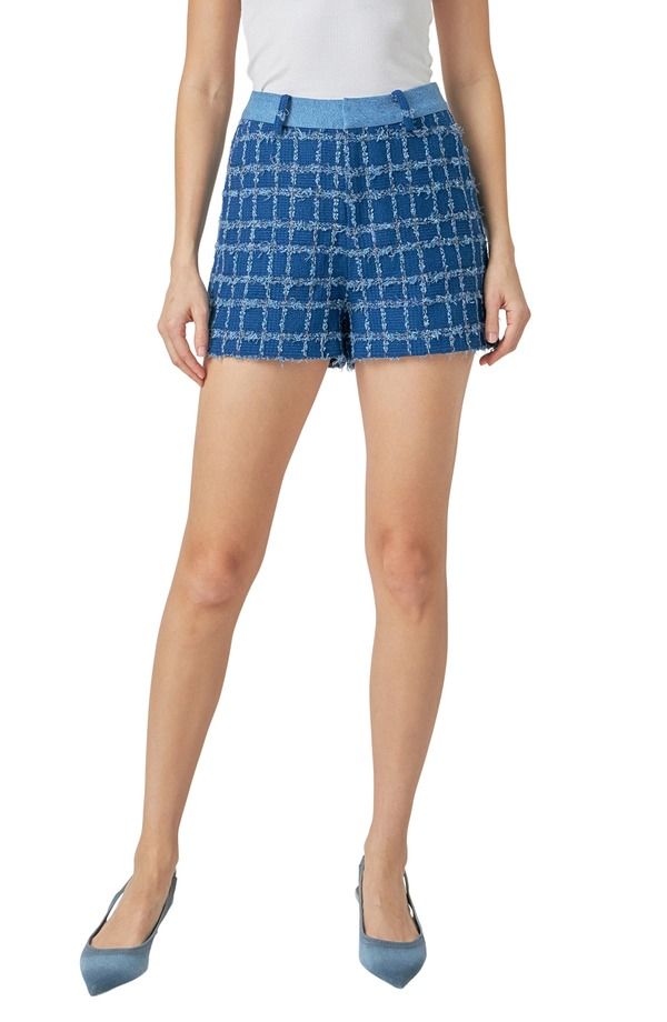 エンドレスローズ レディース ボトムス デニムパンツ ハイウエスト ツイード ショートパンツ Endless Rose High Waist Denim Tweed Shorts Denim デニム 27,600円
