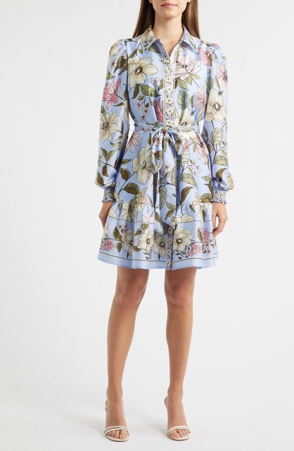 アンクライン レディース トップス ワンピース フラワー柄 プリント シャツ サテン フラワー Anne Klein Floral Print Long Sleeve Satin Shirtdress