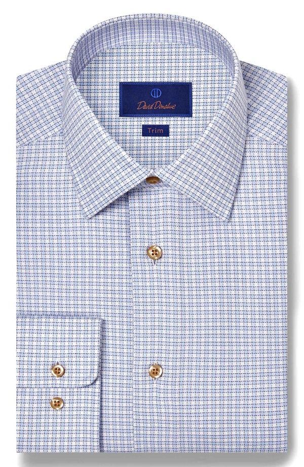デイビッドドナヒュー メンズ トップス シャツ レギュラーフィット プリント コットン Davidonahue Regular Fit Check Print Cotton Dresshirt Sky