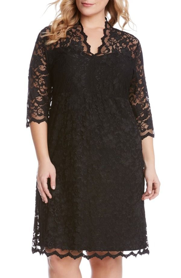 カレンケーン レディース トップス ワンピース レース Karen Kane Scalloped Stretch Lace Dress Black ブラック
