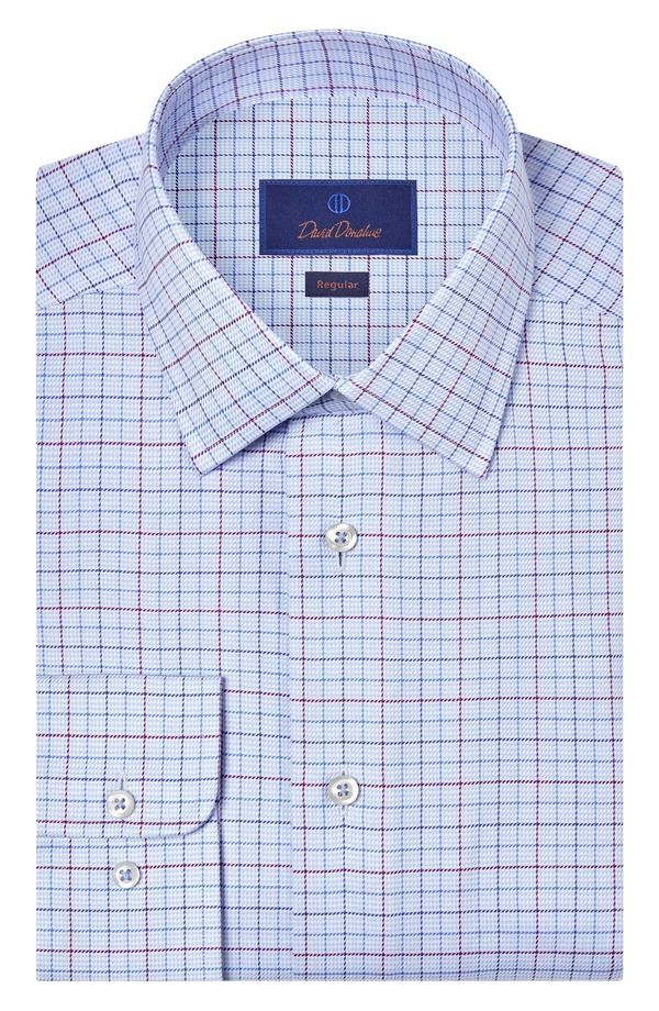デイビッドドナヒュー メンズ トップス シャツ レギュラーフィット コットン Davidonahue Regular Fit Check Cotton Dobby Dresshirt Sky Merl