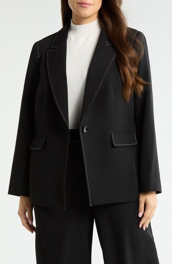 タハリエーエスエル レディース アウター ジャケット・ブルゾン ブレザー Tahari ASL Topstitch Detail OneButton Blazer Black White ホワイト 32,370円