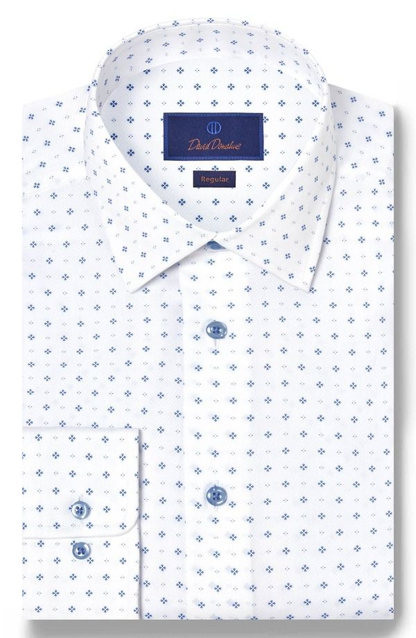 デイビッドドナヒュー メンズ トップス シャツ レギュラーフィット コットン Davidonahue Regular Fit Neat Cotton Dobby Dresshirt White Blu