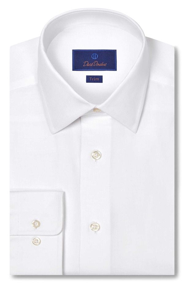 デイビッドドナヒュー メンズ トップス シャツ コットン Davidonahue Trim Fit White Cotton Cashmere Twill Dresshirt White ホワイト