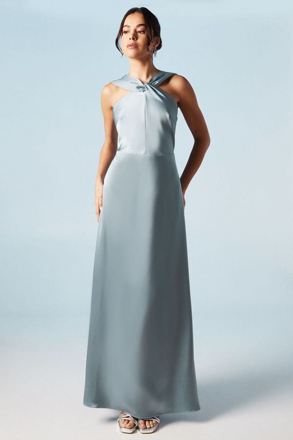コースト レディース トップス ワンピース サテン マキシ ホルター Coastwisted Halterneck Satin Maxi Dress Dusty Blue ブルー