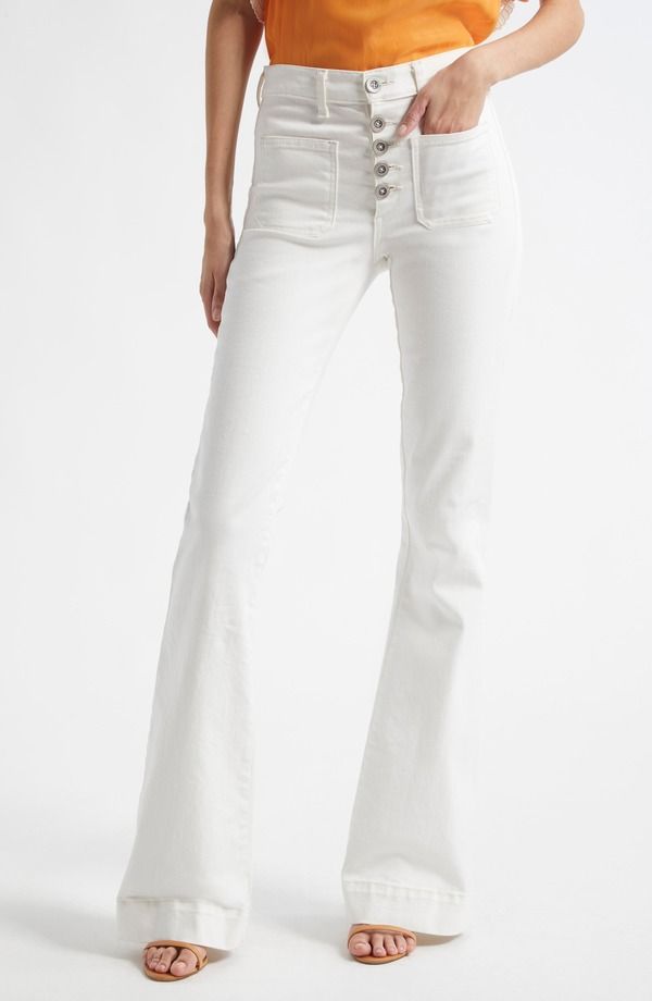 レイミー ブルック レディース ボトムス デニムパンツ ワイドレッグ ジーンズ Ramy Brook Cindy ExposedButton Fly Wide Leg Jeans White ホワイト