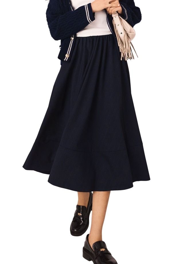 マージュ レディース ボトムスカート ミディ maje Striped tailored midi skirt Navy ネイビー