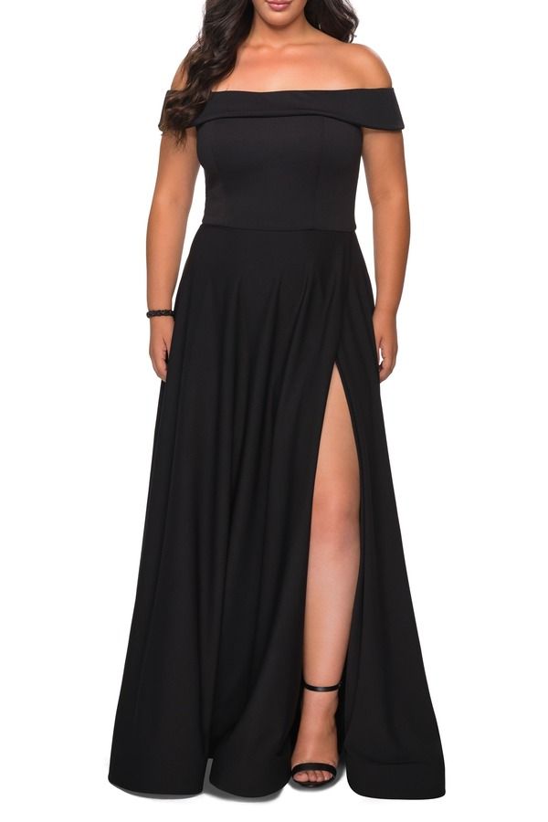 ラフェム レディース トップス ワンピース プラスサイズ La Femme Off The Shoulder Plusize Dress with Leg Slit Black ブラック 62,040円