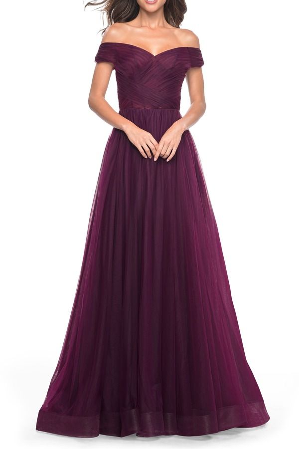 ラフェム レディース トップス ワンピース チュール A ライン La Femme ALine Tulle Prom Dress with Off the Shoulder Top Dark Berr