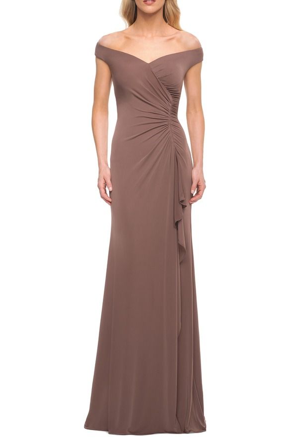 ラフェム レディース トップス ワンピース ギャザー ジャージー La Femme Off the Shoulderuched Jersey Gown Cocoa ココア