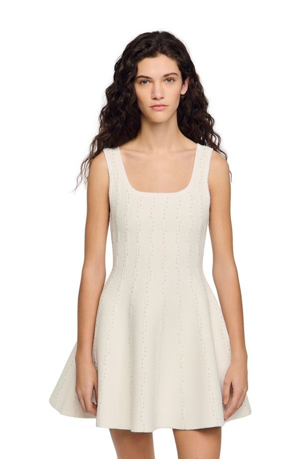 サンドロ レディース トップス ワンピース ニット SANDRO Beaded knit short dress White ホワイト
