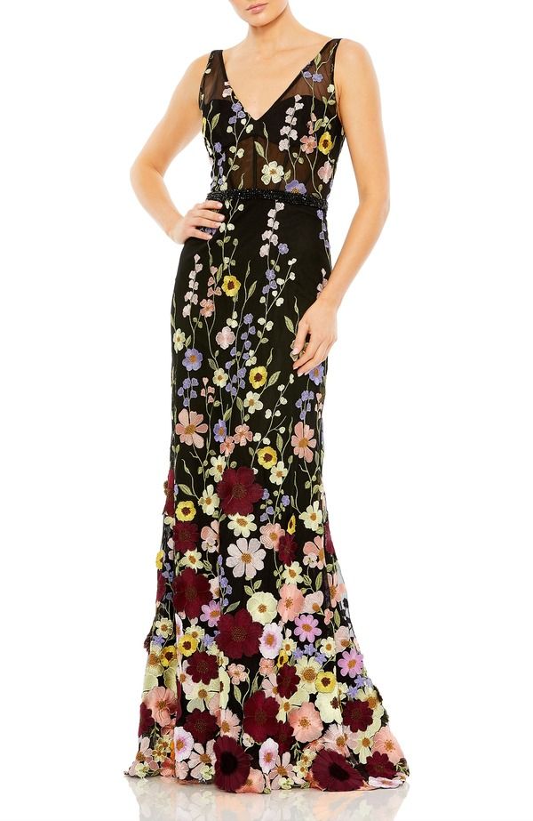マックダガル レディース トップス ワンピース フラワー柄 ノースリーブ フラワー Mac Duggal Sleeveless Hand Stitched Floral Applique Dress