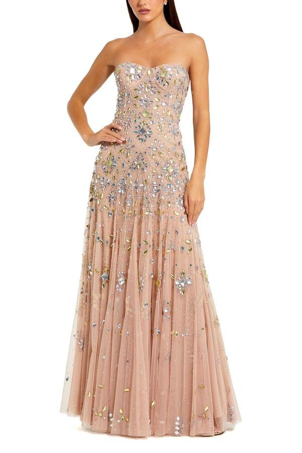 マックダガル レディース トップス ワンピーストラップレス Mac Duggal Straplessweetheart Embellished Net Gown Light Rose