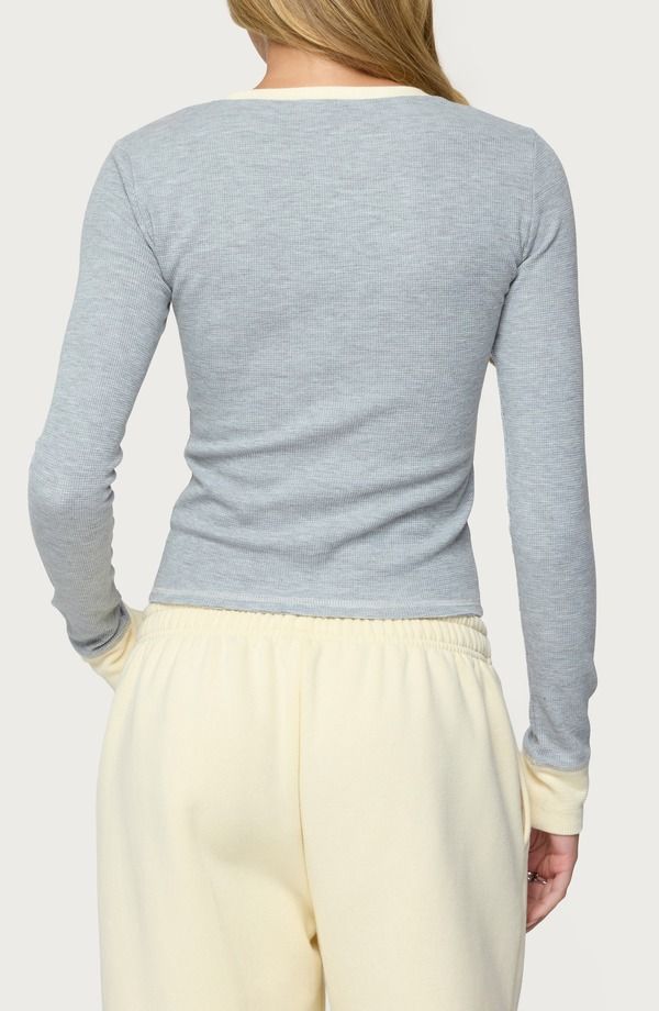 アディクテッド レディース アウター パーカー・スウェット コントラスト コットン EDIKTED Rora Contrastrim Crop Cotton Blend Waffle Top Gray