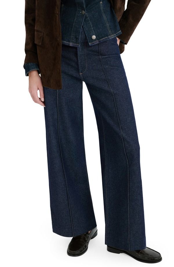 マンゴ レディース ボトムス デニムパンツ ワイドレッグ ハイウエスト ジーンズ MANGO Seamed High Waist Wide Leg Jeans Open Blue ブルー