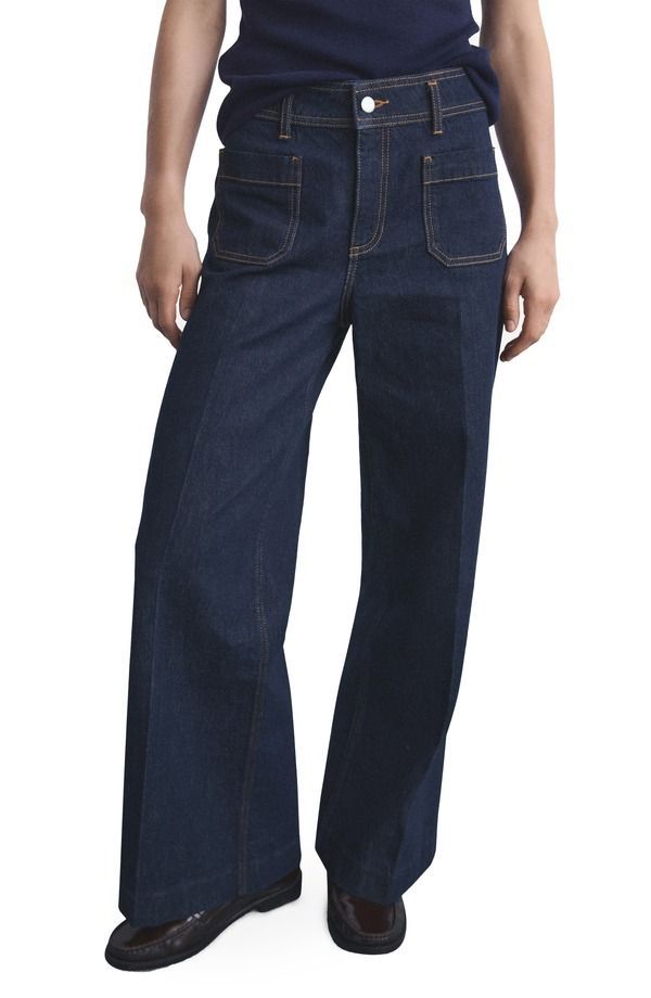 マンゴ レディース ボトムス デニムパンツ ワイドレッグ ジーンズ MANGO Jessie Patch Pocket Wide Leg Jeans Blue ブルー