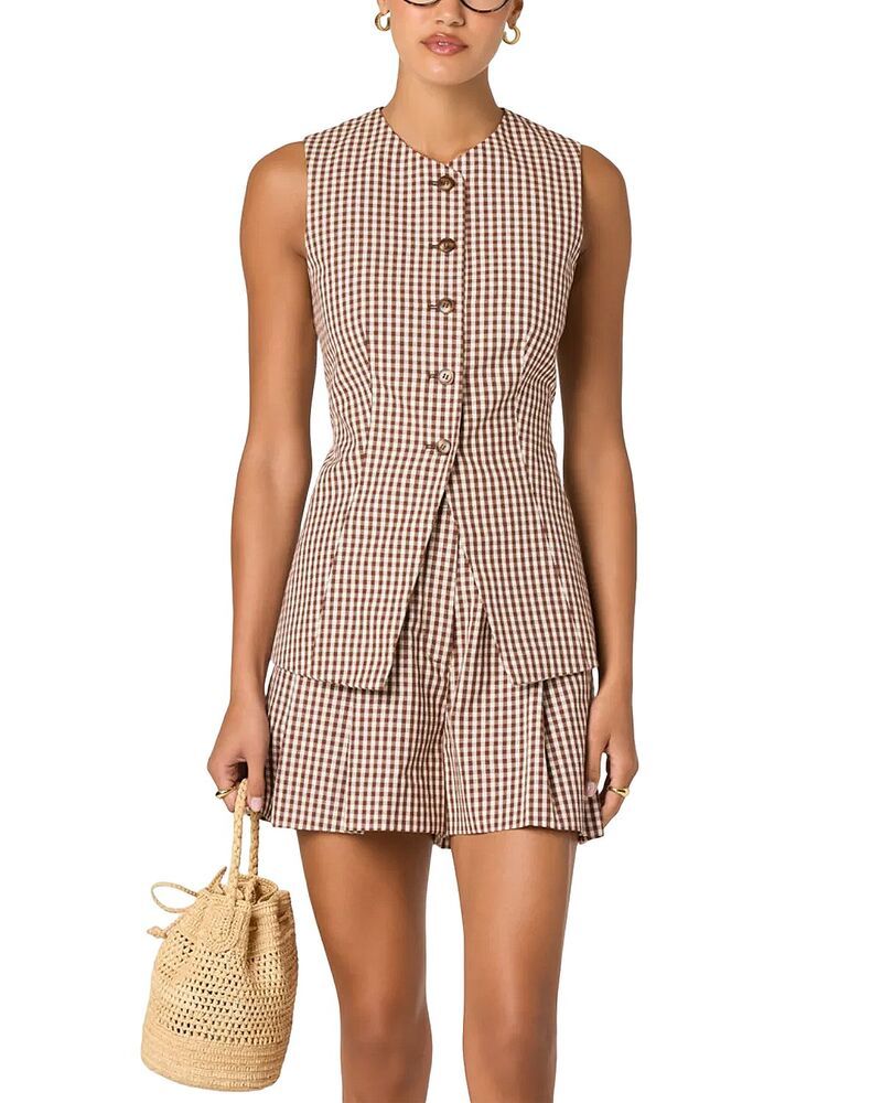 アストール レディース アウター ベスト ASTR the Label Karan Vest Brown Checker ブラウン