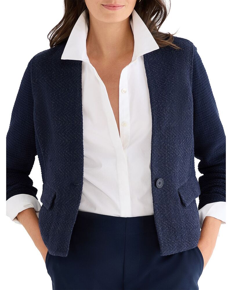 ニックプラスゾーイ レディース アウター ジャケット・ブルゾン ニット NICZOE Weave Mix Collarless Knit Jacket Dark Indigo インディゴ