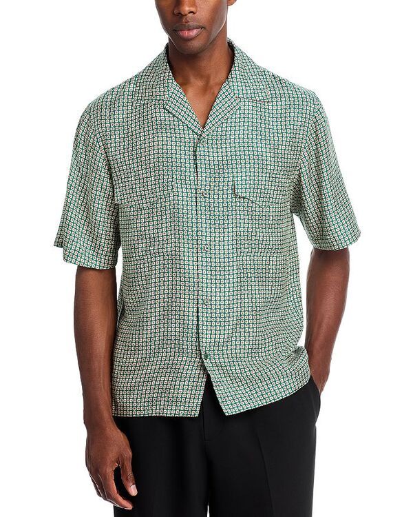 シムカイ メンズ トップス シャツ プリント シルク SIMKHAI Clarke Printed Short Sleeve Silk Camp Shirt Kelly Green グリーン