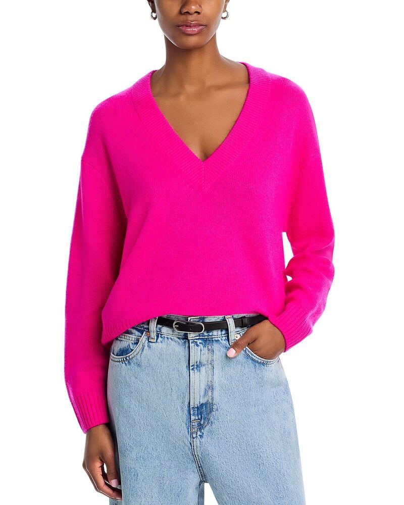 アクア レディース アウター ニット・セーター Vネック ドロップショルダー AQUA 100 Cashmere Drop Shoulder V Neck Sweater Exclusive Knoc