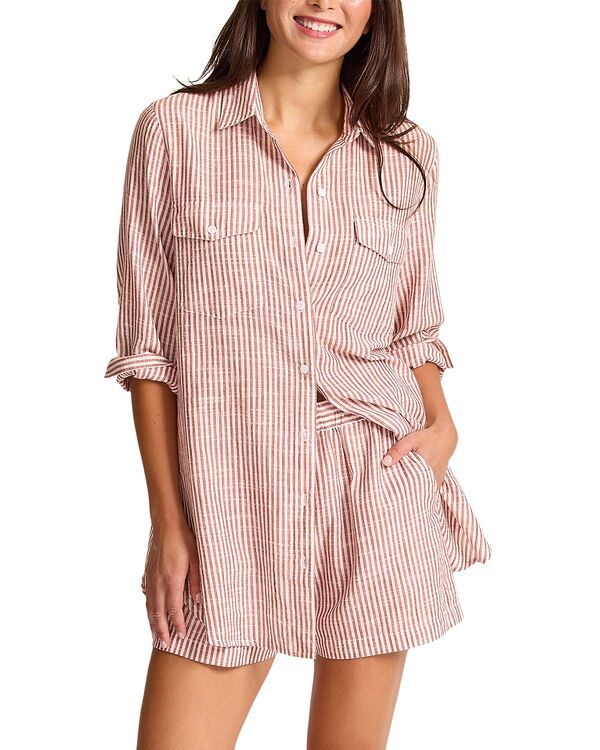 トッミーバハマ レディース トップス シャツ Tommy Bahama Shoreline Striped Boyfriend Shirt Swim CoverUp Deep Sienna ストライプ