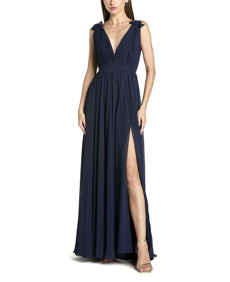 マックダガル レディース トップス ワンピース Vネック シフォン プリーツ ノースリーブ Mac Duggal Womensleeveless Pleated Chiffon VNeck Gowna