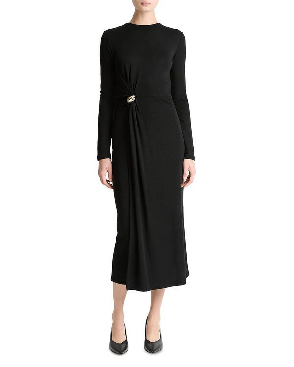 ヴィンス レディース トップス ワンピース ドレープ ミディ Vince Side Drape Midi Dress Black ブラック