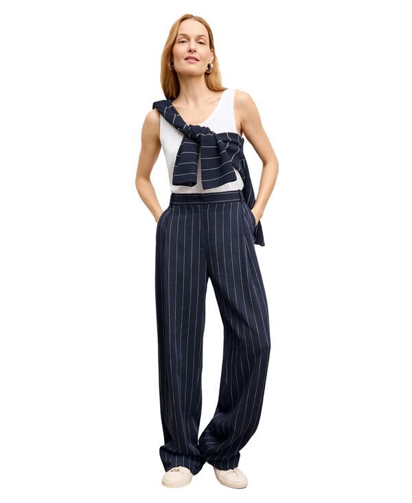 エムエメウラフール レディース ボトムス カジュアルパンツ プリーツ MMLaFleur Fitz Pleated Womensummer Pinstripe Trouser NavyIvory アイ