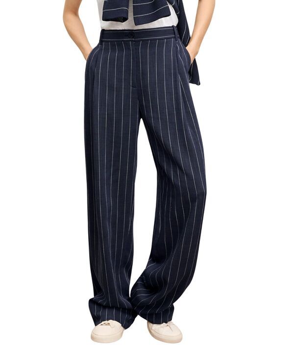 エムエメウラフール レディース ボトムス カジュアルパンツ プリーツ MMLaFleur Fitz Pleated Womensummer Pinstripe Trouser NavyIvory アイ