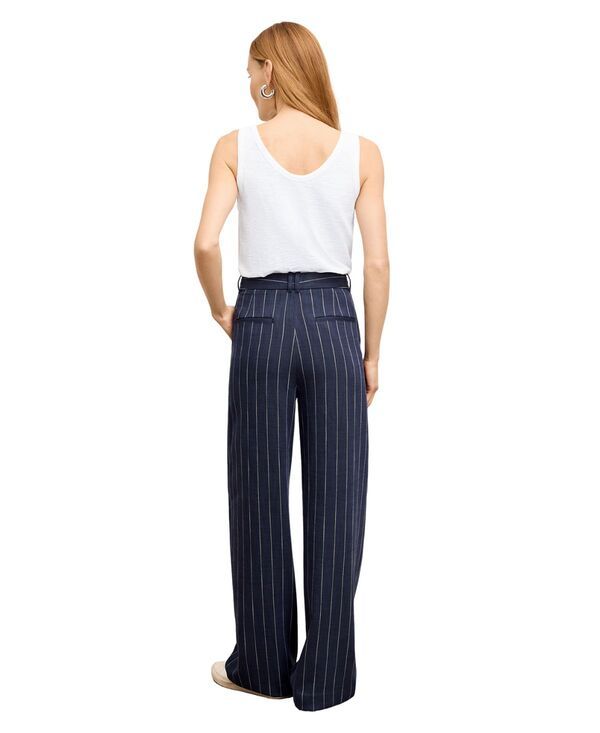 エムエメウラフール レディース ボトムス カジュアルパンツ プリーツ MMLaFleur Fitz Pleated Womensummer Pinstripe Trouser NavyIvory アイ
