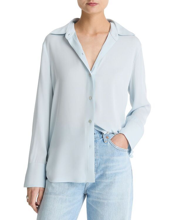 ヴィンス レディース トップス シャツ ボタンダウン シルク ダウン ブラウス Vince Long Sleeved Button Down Silk Blend Blouse Glacier