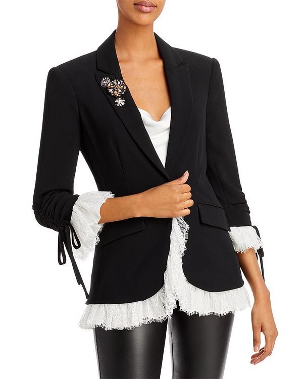 サンク ア セプト レディース アウター ジャケット・ブルゾン レーストリム ブレザー レース Cinq a Sept Roxie Lace Trim Blazer BlackIvory アイボリー