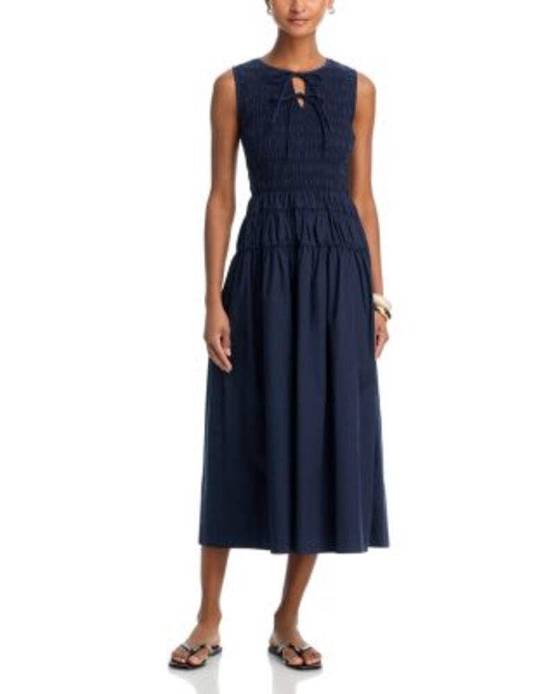 ムーンリバー レディース トップス ワンピース ミディ Moon River Shirred Waist Midi Dress Navy ネイビー