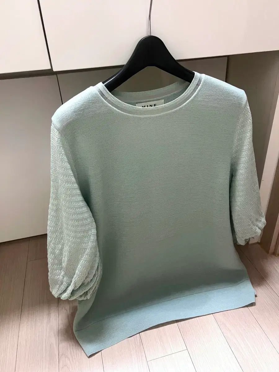 ハンサム マイン MINE パフ ボリューム袖 クール ニット Tシャツ 半袖 5分丈 ミント 夏