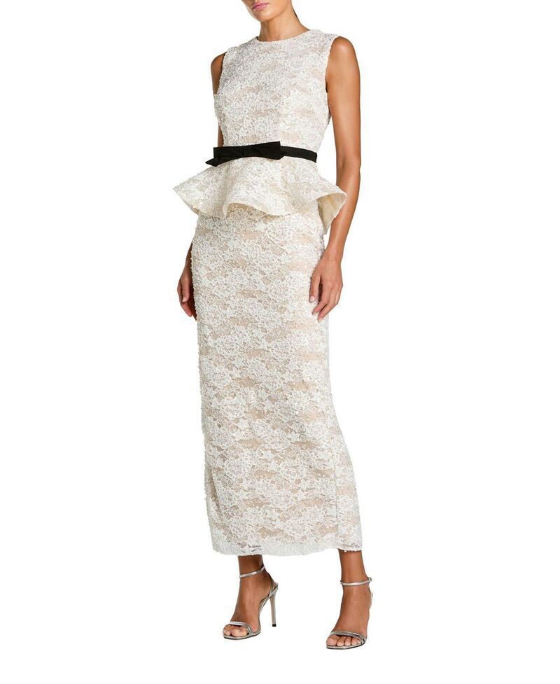 マックダガル レディース トップス ワンピース ノースリーブ レース Mac Duggalace Sleeveless Peplum Top Column Gown with Bow Ivory Nu