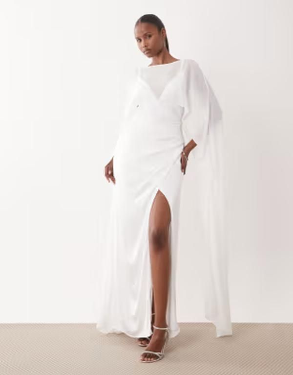 ティエフエヌシー レディース トップス ワンピース ケープデザイン メッシュ サテン キャップ ケープ マキシ TFNC Bridal mesh cape detail satin cami maxi