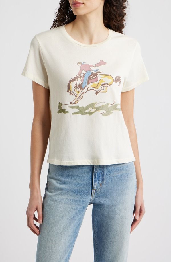 ザ・グレート レディース トップス Tシャツ コットン グラフィック THE GREAT Little Rider Cotton Graphic TShirt Washed White ホワイト