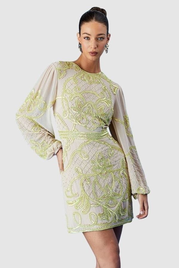 コースト レディース トップス ワンピース シフォン ミニ Coast Muse Chiffon Embellished Mini Dress Natural