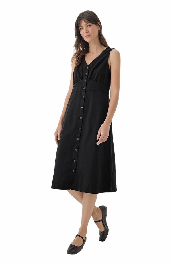 パクト レディース トップス ワンピース コットン リネン Pact Canopy Linen Blend ButtonFront Dress Made with Organicotton Black