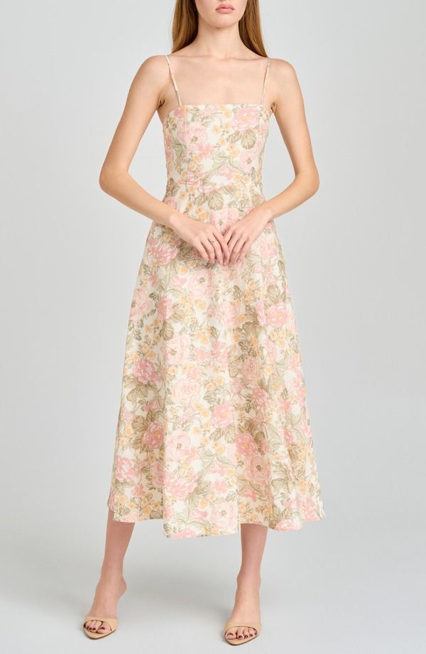 ワイフ レディース トップス ワンピース フラワー柄 ミディ フラワー WAYF Josefina Floral Fit Flare Midi Dress Blush Floral ブラッシュ