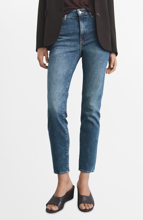 マンゴ レディース ボトムス カジュアルパンツ スリムフィット ジーンズ MANGO Claudia Crop Slim Fit Jeans Dark Blue ブルー