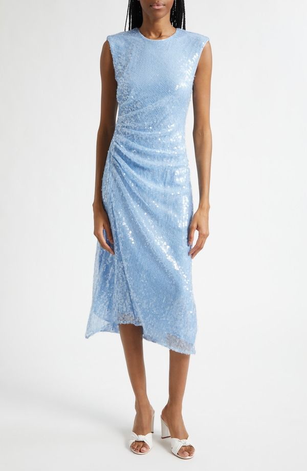 ヴェロニカ ベアード レディース トップス ワンピース ギャザー スパンコール Veronica Beard Kimberly Side Ruched Sequin Sheath Dress Blue