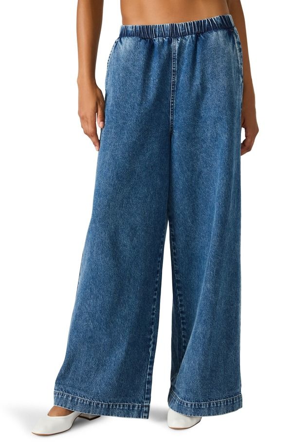 スティーブ マデン レディース ボトムス デニムパンツ ワイドレッグ ジーンズ Steve Madden Levy PullOn Wide Leg Jeans Dark Navy ネイビー