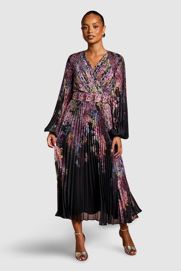 コースト レディース トップス ワンピース プチ プリーツ プリント Coast Petite Printed Pleated Wrap Dress Black ブラック