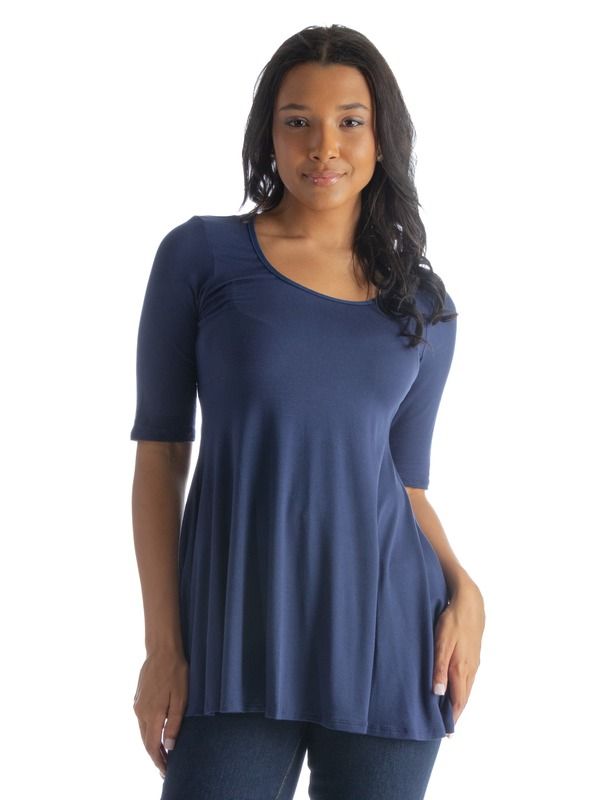 24 セブンコンフォート レディース トップス シャツ 24seven Comfort Apparelbow Sleeve Swing Tunic Top Navy ネイビー