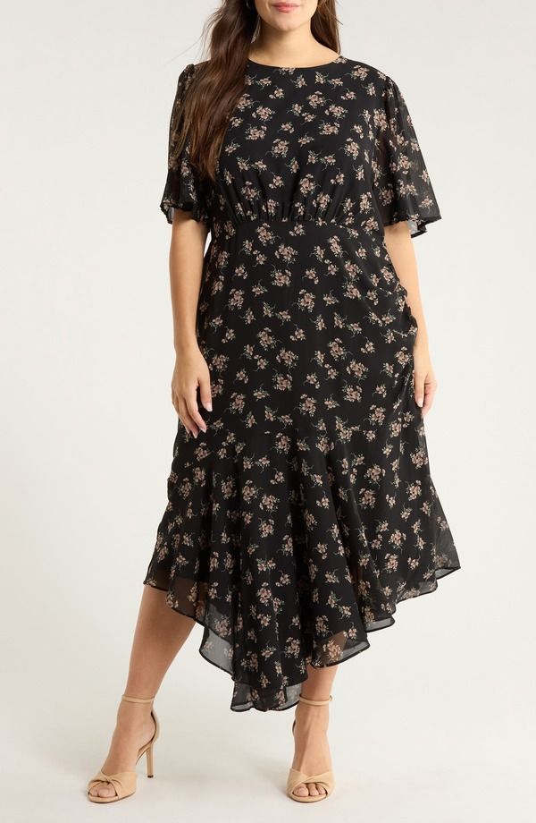 シュガーリップス レディース トップス ワンピース アシンメトリー フラワー柄 フラワー SUGARLIPS Kim Balboa Floral Asymmetric Hem Dress BlackM