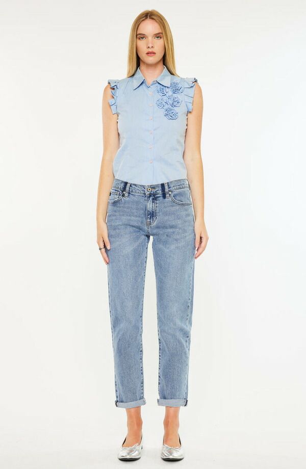 カンクン レディース ボトムス デニムパンツ ジーンズ KanCan Lindsey Mid Rise Slim Boyfriend Jeans Medium Wash